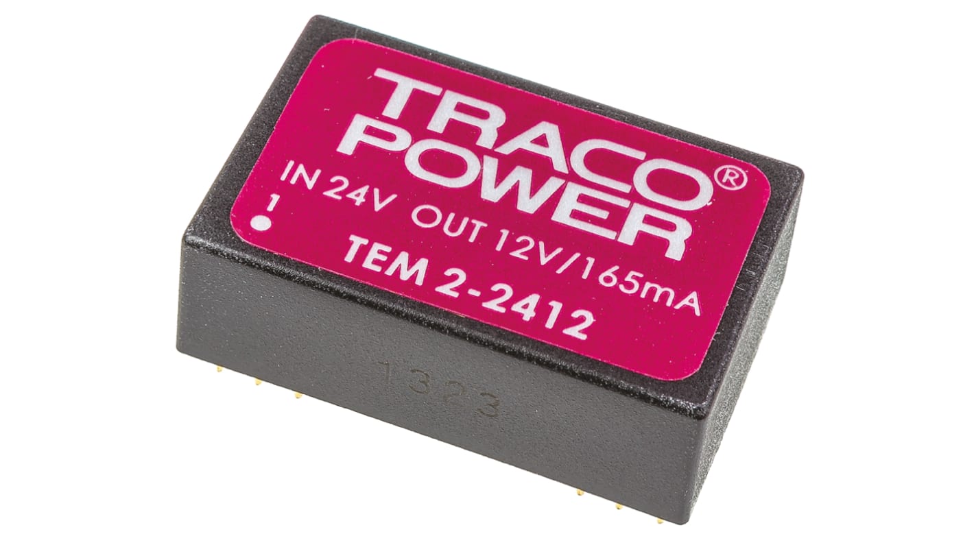 TRACOPOWER TEM 2 DC-DC Converter, 12V dc/ 165mA Output, 21.6 → 26.4 V dc Input, 2W, Through Hole, +70°C Max Temp