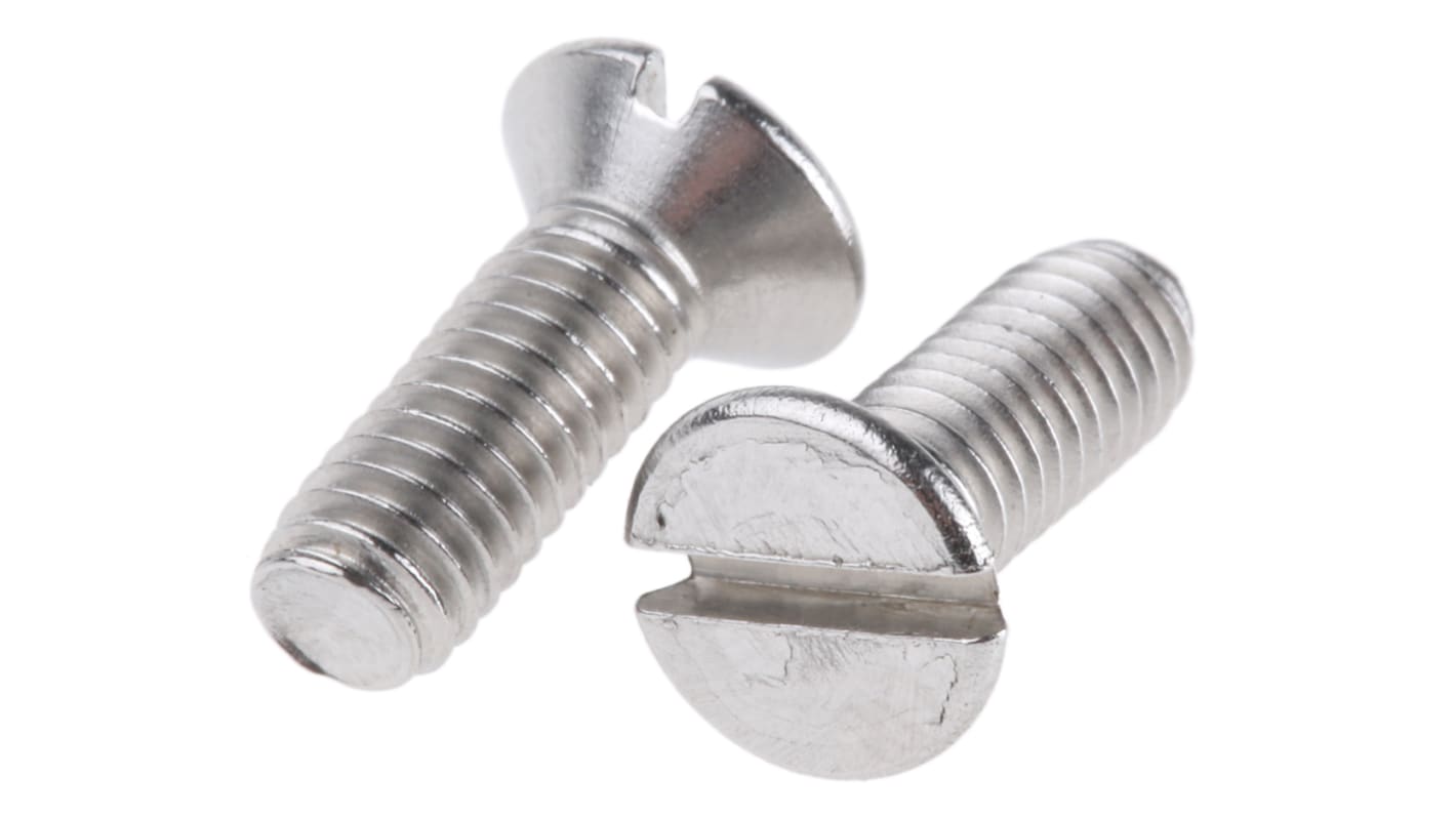 RS PRO Slot Countersunk A4 316 Stainless Steel Machine Screws DIN 963, M4x12mm