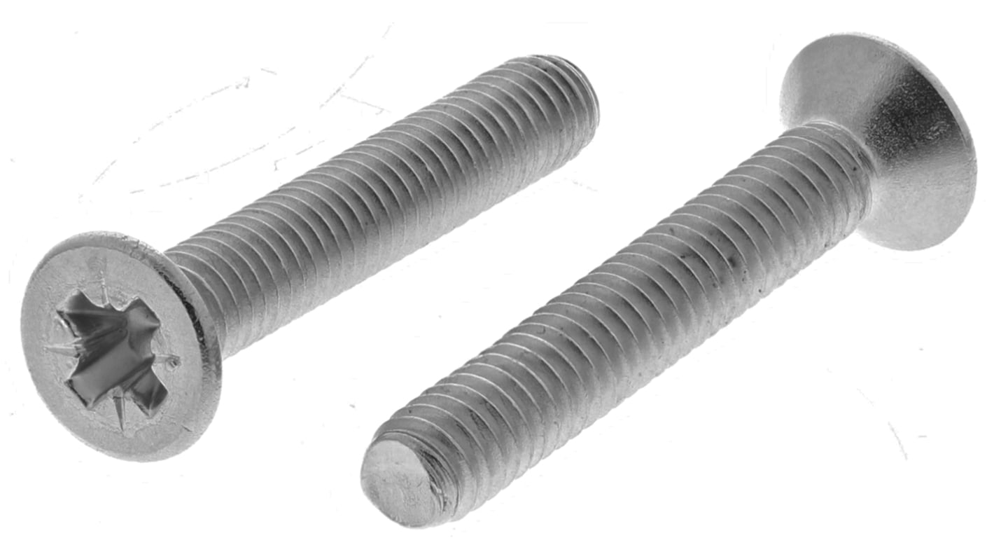 RS PRO Pozi Countersunk A4 316 Stainless Steel Machine Screws DIN 965, M4x25mm