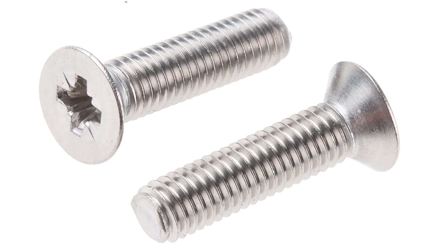 RS PRO Pozi Countersunk A4 316 Stainless Steel Machine Screws DIN 965, M5x20mm