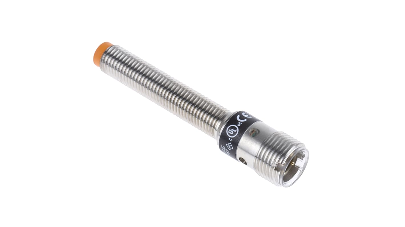 ifm electronic Inductive Barrel-Style Proximity Sensor, M8 x 1, 4 mm Detection, PNP Output, 10 → 36 V dc, IP67