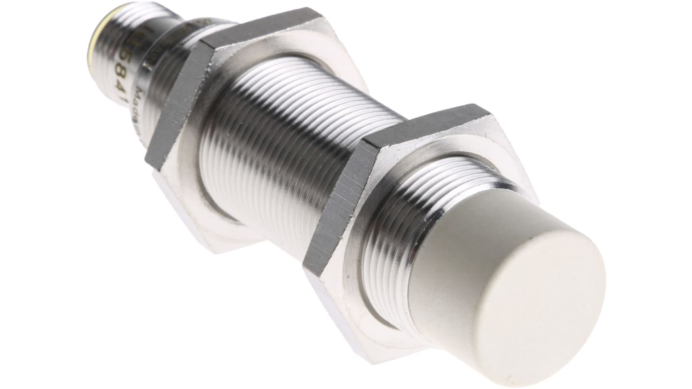 ifm electronic Inductive Barrel-Style Proximity Sensor, M18 x 1, 12 mm Detection, PNP Output, 10 → 36 V dc, IP67