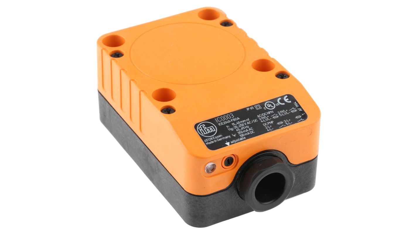 ifm electronic Inductive Block-Style Proximity Sensor, 40 mm Detection, 20 → 250 V ac/dc, IP65