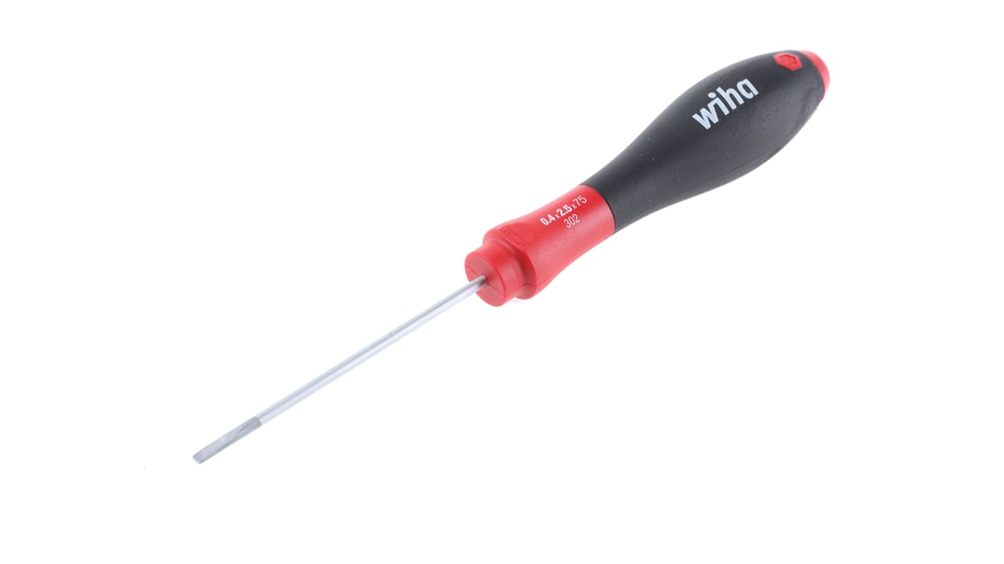 Wiha Slotted  Screwdriver, 2.5 mm Tip, 75 mm Blade, 179 mm Overall