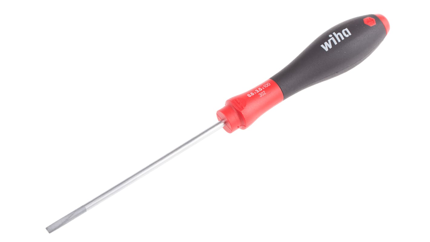 Wiha Slotted Screwdriver, 3.5 x 0.6 mm Tip, 100 mm Blade, 204 mm Overall