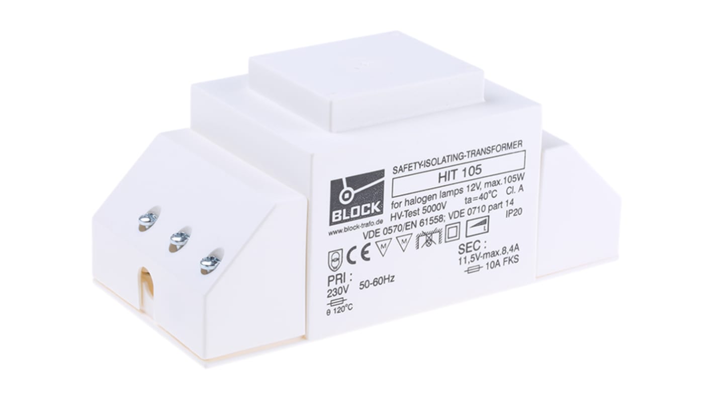 Tranformator oświetleniowy, 105W, 230V ac / 11.5V ac 166 x 76 x 77 mm, Block
