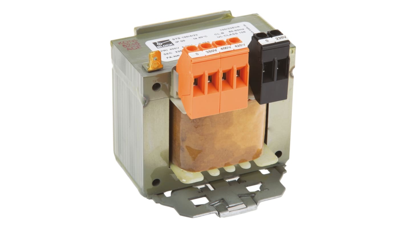 Block 100VA DIN Rail Transformer, 380V ac, 400V ac, 420V ac Primary, 230V ac Secondary