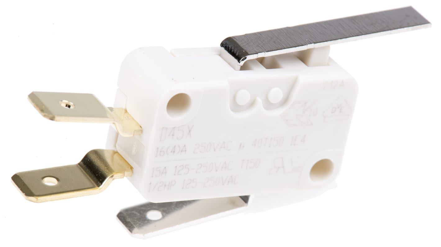 ZF Short Lever Micro Switch, Tab Terminal, 16 A @ 250 V ac, SPDT