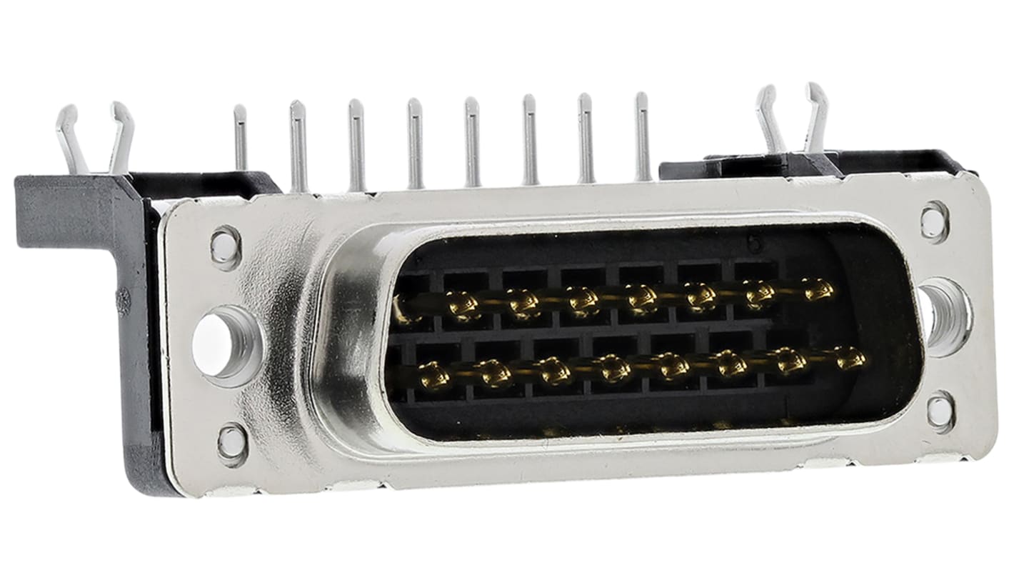 Harting 15 Way Right Angle Through Hole D-sub Connector Plug, 2.74mm Pitch, with Boardlocks, M3 Threaded Inserts