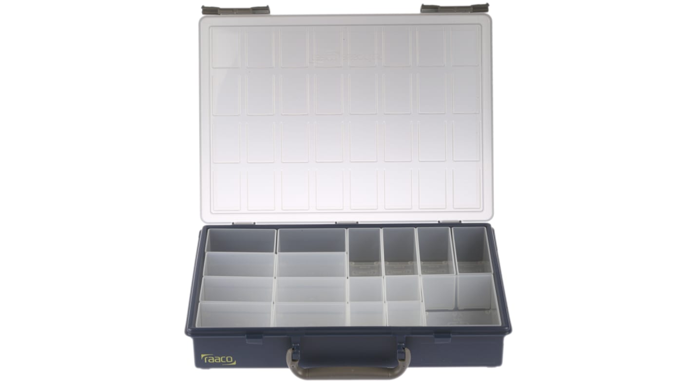 Caja organizadora Raaco de 17 compartimentos de PP Gris, Transparente, 340mm x 265mm x 57mm