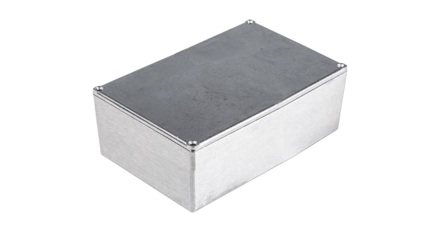 RS PRO Silver Die Cast Aluminium Enclosure, IP54, Silver Lid, 118.9 x 93.3 x 34.2mm