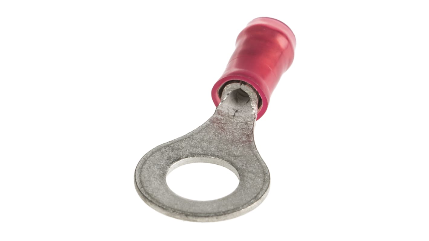 TE Connectivity, PIDG Insulated Ring Terminal, M6 Stud Size, 0.26mm² to 1.65mm² Wire Size, Red