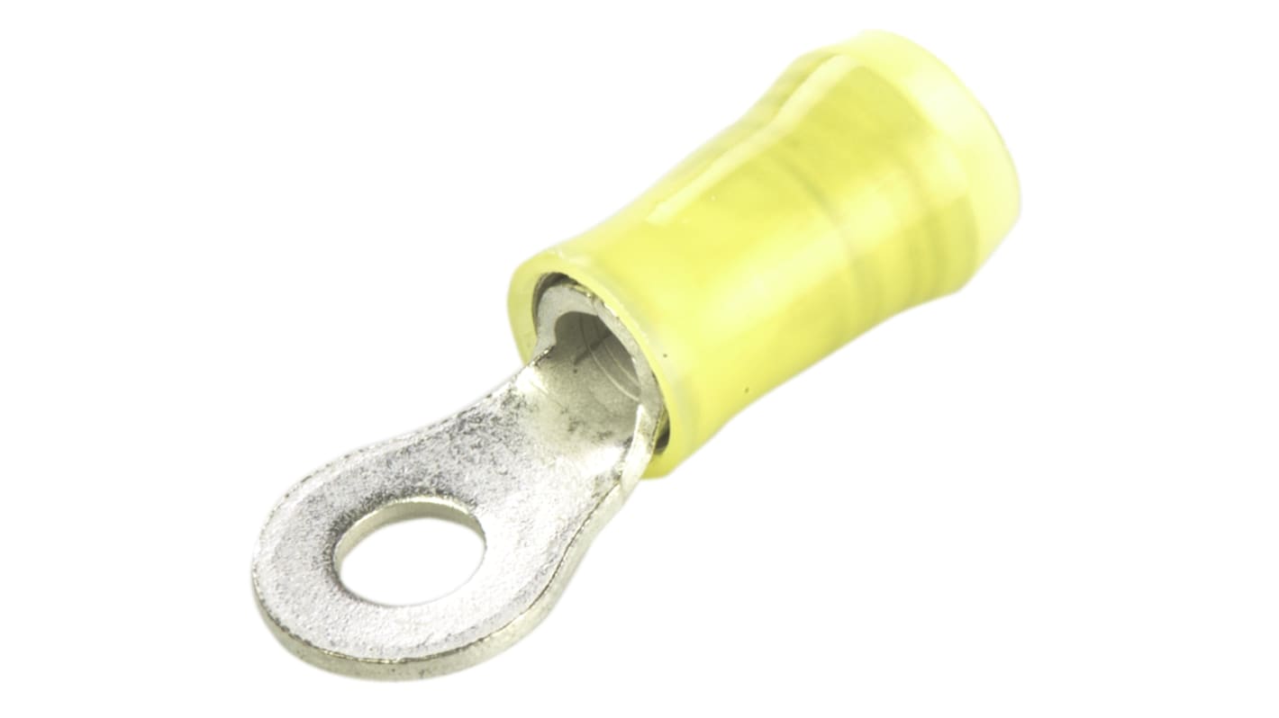 TE Connectivity, PIDG Insulated Ring Terminal, M4 Stud Size, 2.6mm² to 6.6mm² Wire Size, Yellow