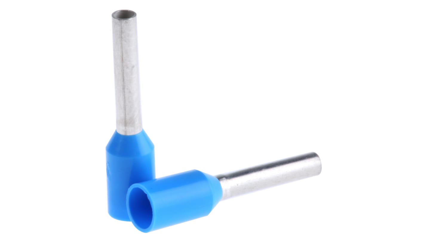 SES Sterling, PLIO Insulated Crimp Bootlace Ferrule, 8mm Pin Length, 1.3mm Pin Diameter, 0.75mm² Wire Size, Blue