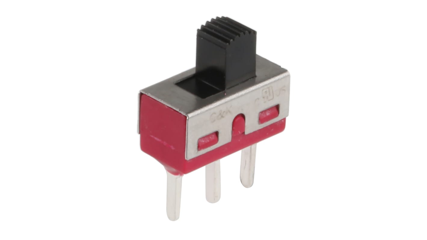 Interruptor de actuador deslizante SPDT, Enclavamiento, 6 A a 120 V ac, 6 A a 28 V dc, Montaje en PCB