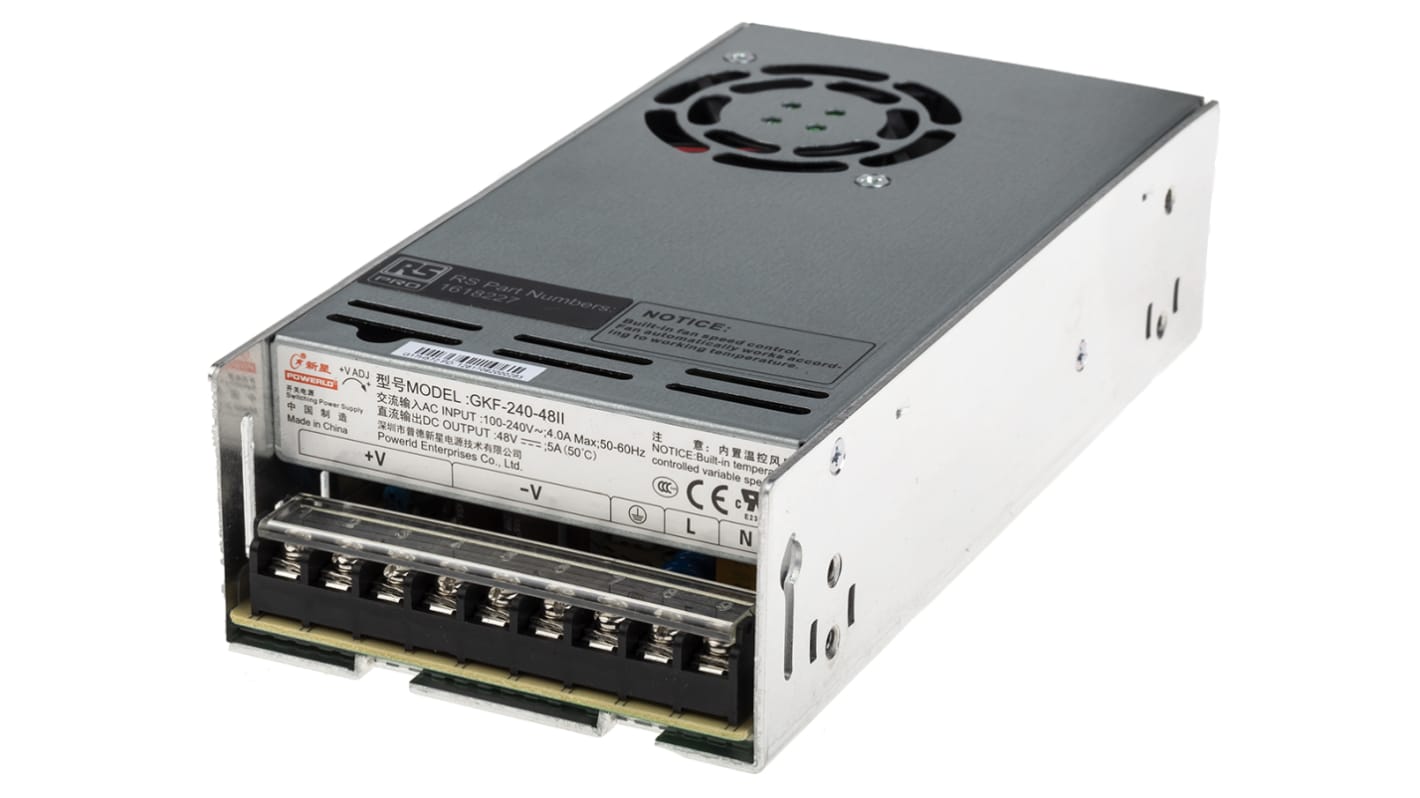 RS PRO Switching Power Supply, 48V dc, 5A, 240W, 1 Output, 85 → 264V ac Input Voltage