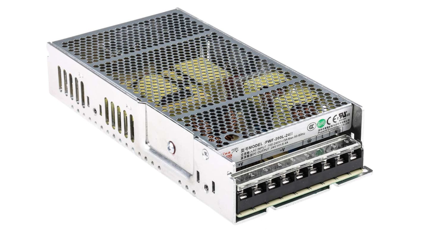 RS PRO Switching Power Supply, 24V dc, 8.4A, 200W, 1 Output, 90 → 264V ac Input Voltage