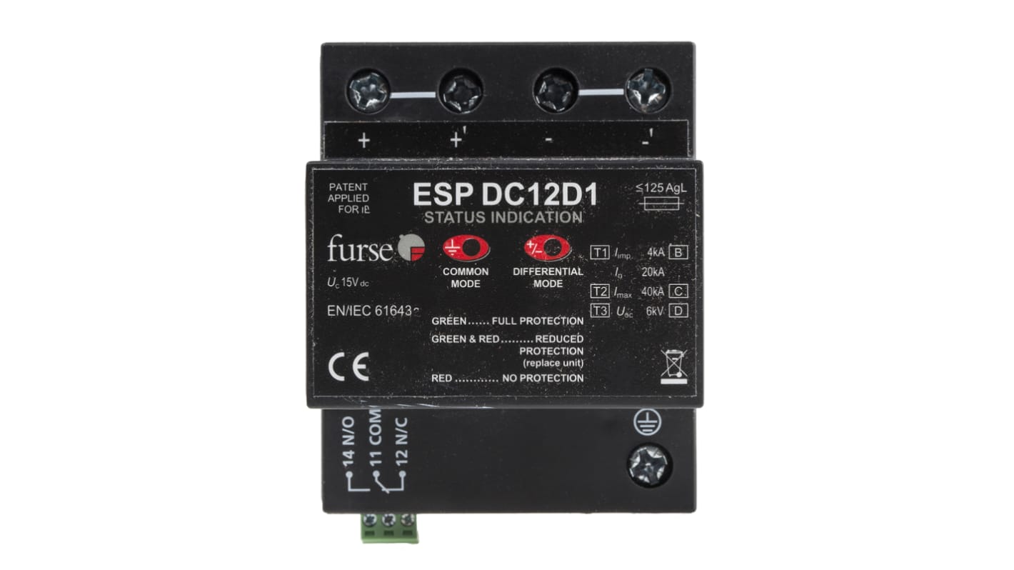 WJ Furse サージ防止装置, 28 V dc, DINレール, 7TCA085460R0357 ESP DC24D1