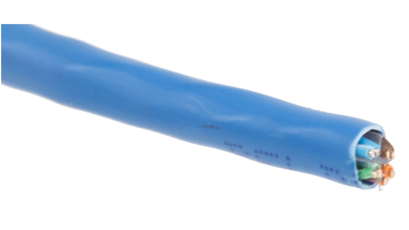 Cable Ethernet Cat6 U/UTP Belden de color Azul, long. 100m, funda de LSZH, Libre de halógenos y bajo nivel de humo