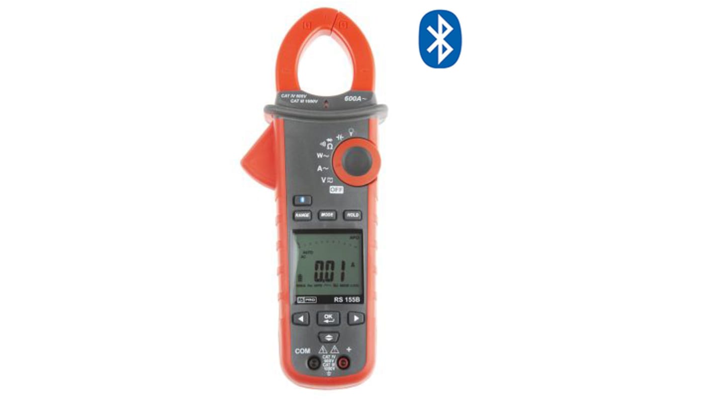 RS PRO 155B Clamp Meter Bluetooth, Max Current 600A ac CAT III 1000V