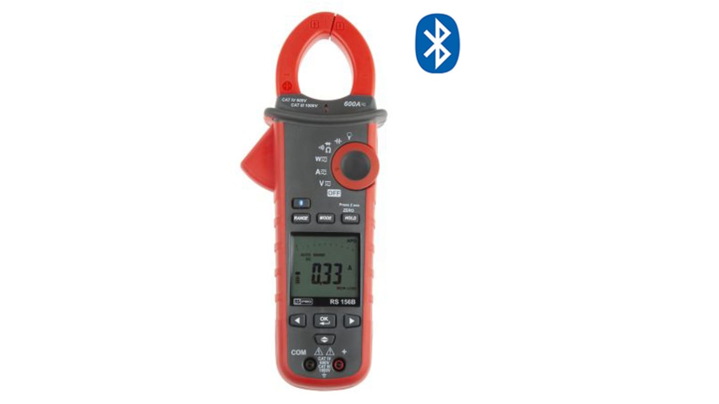 RS PRO 156B Clamp Meter Bluetooth, 600A dc, Max Current 600A ac CAT III 1000V With RS Calibration
