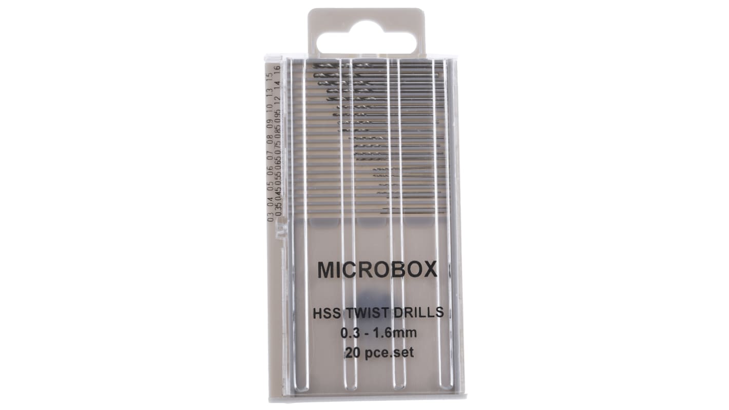 Juego de brocas helicoidales RS PRO, HSS, de 20 piezas de 0.3mm → 1.6mm