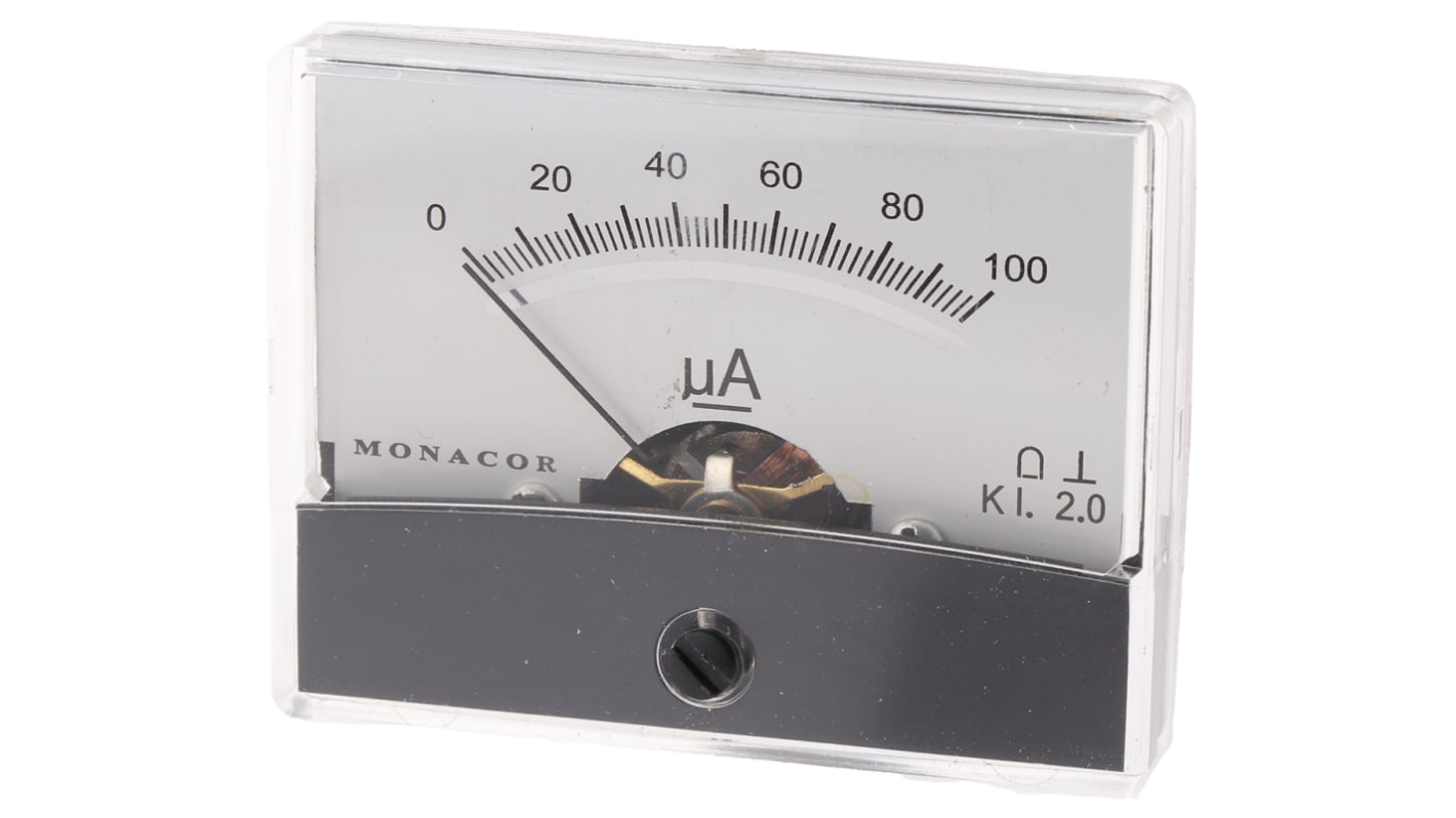 Ampèremètre analogique de panneau Monacor série PM-2, Echelle 100μA