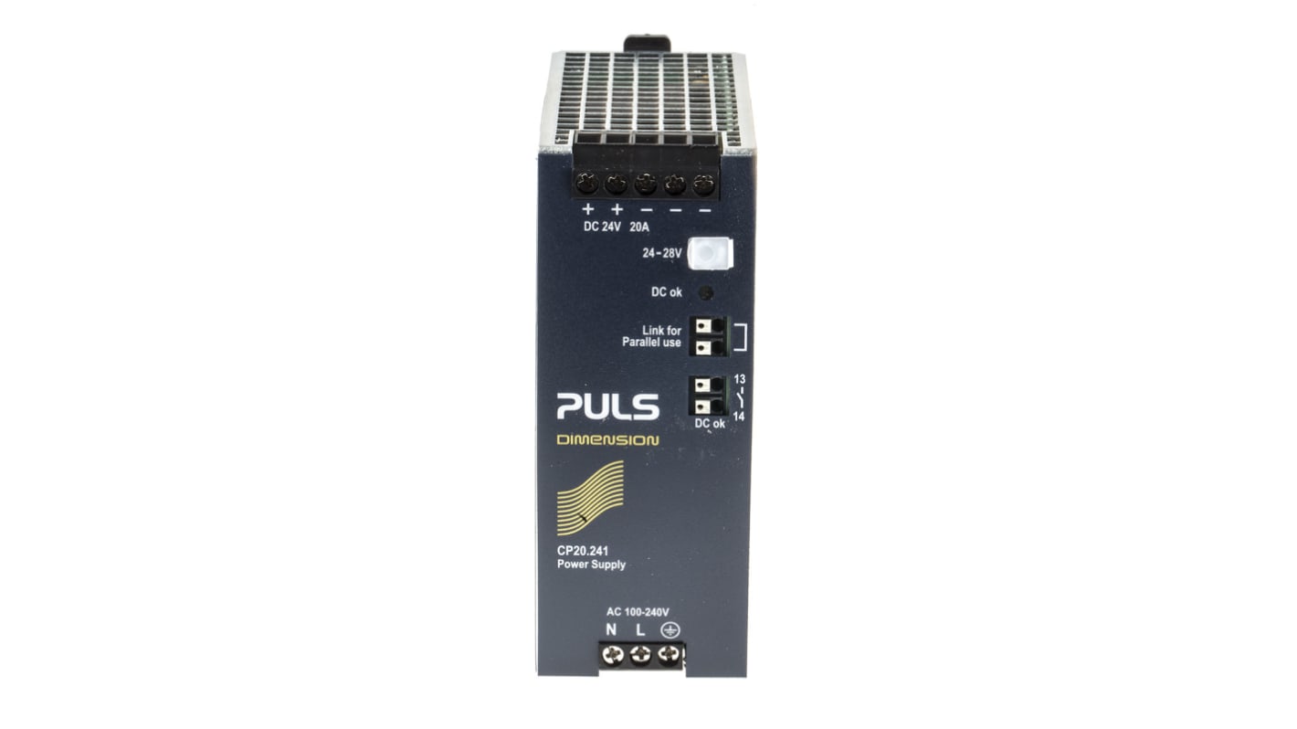 PULS CP Switched Mode DIN Rail Power Supply, 230V ac, 24V dc dc Output, 20A Output, 480W