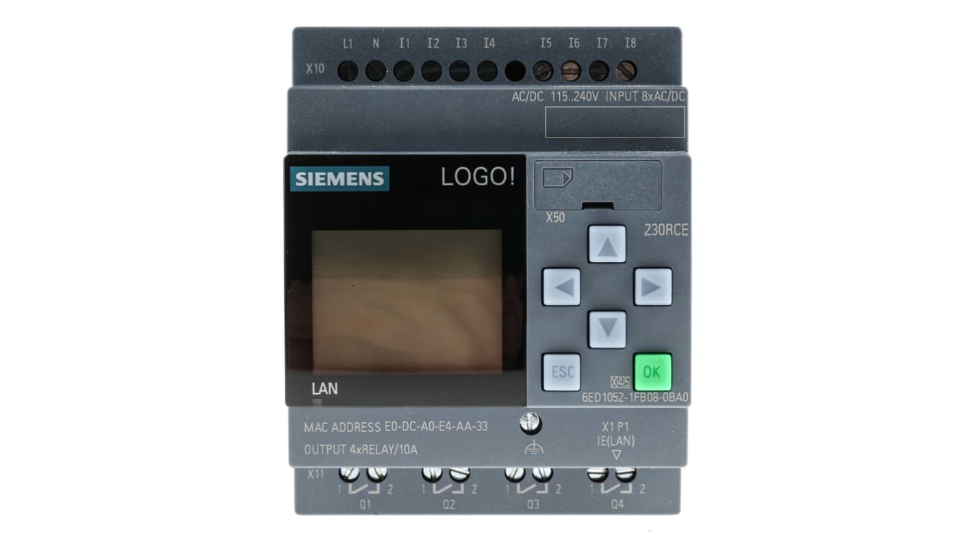Siemens logikai modul LOGO!, Ethernet, DIN-sín, 115 V AC/DC, 230 V AC/DC