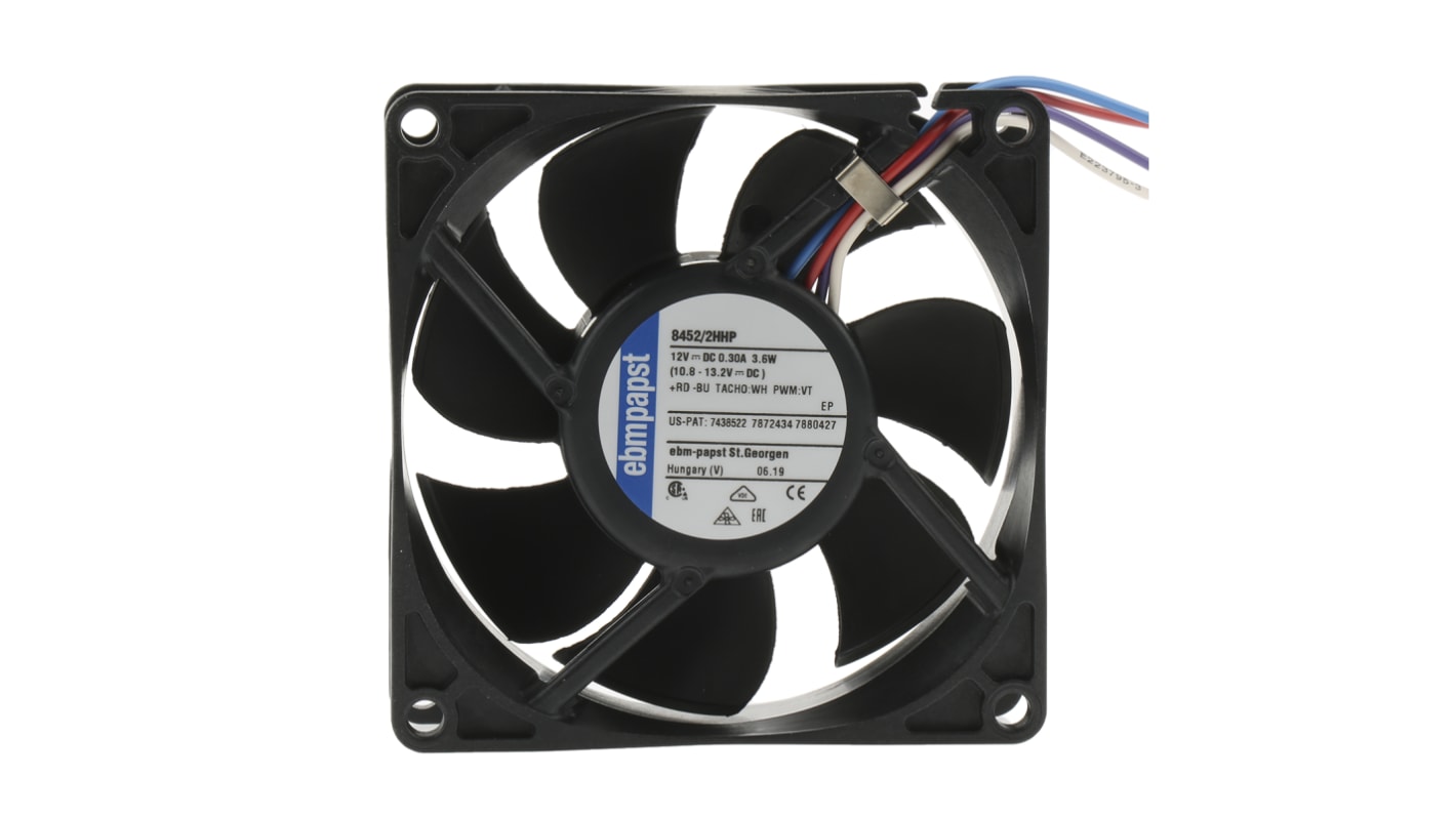 ebm-papst 8450 Series Axial Fan, 12 V dc, DC Operation, 82m³/h, 3.6W, 80 x 80 x 25mm