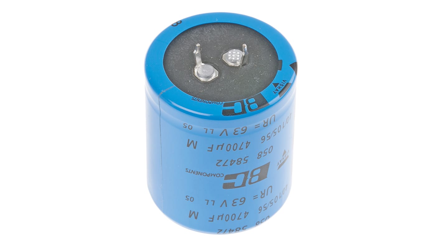 Vishay 58 Snap-In Aluminium-Elektrolyt Kondensator 4700μF ±20% / 63V dc, Ø 35mm x 40mm, bis 105°C