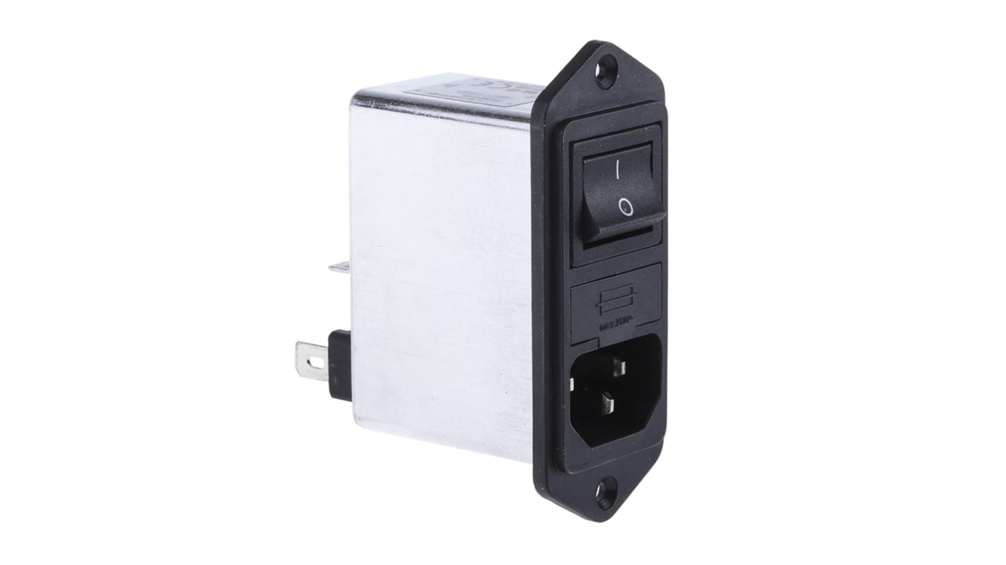 Filtro IEC Schaffner con conector C14, 250 V ac, 2A, 50 → 400Hz, con 2 fusibles de 5 x 20mm, con interrruptor de