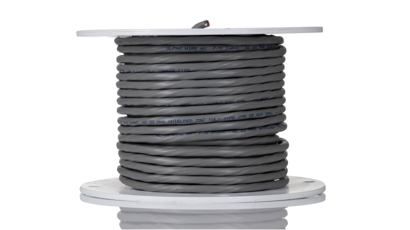 Câble de commande Blindé Alpha Wire Alpha Essentials 300 V, 4 x 0,35 mm², 22 AWG, gaine PVC Gris, 30m