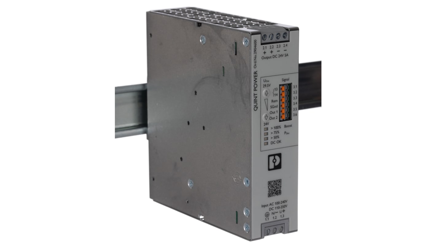 Phoenix Contact QUINT POWER Switched Mode DIN Rail Power Supply, 100 → 240V ac ac Input, 24V dc dc Output, 5A