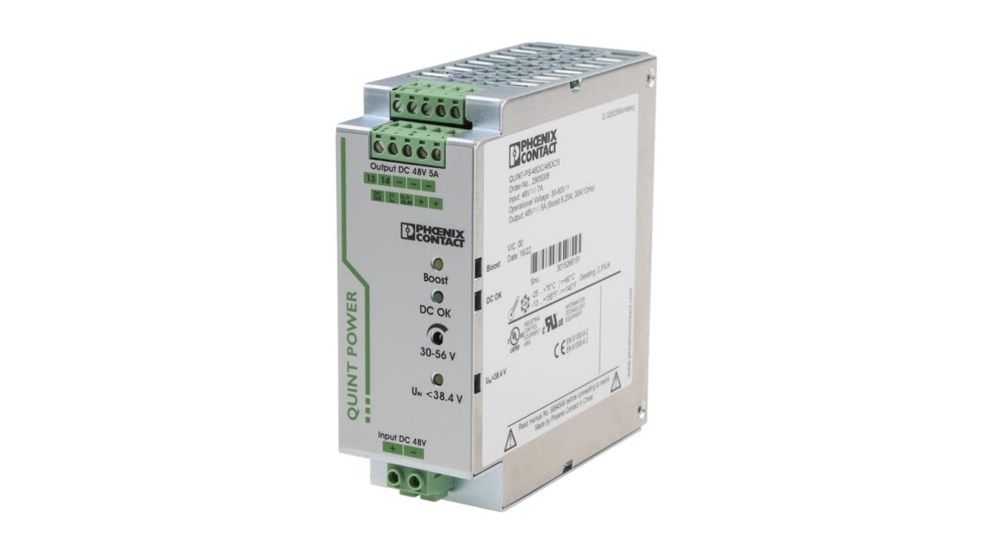 Convertisseur DC-DC Phoenix Contact, QUINT-PS/48DC/48DC/5, Montage rail DIN, 20W, 1 sortie, 30 → 56V c.c., 5A