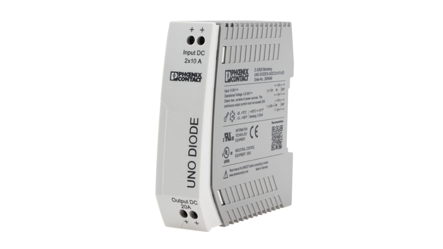 Module de Redondance pour Connexion parallèle de deux unités d'alimentation, UNO-DIODE/5-24DC/2X10/1X20