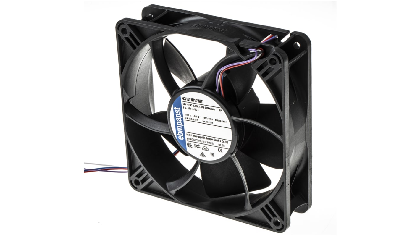 ebm-papst 4300 N - S-Panther Series Axial Fan, 12 V dc, DC Operation, 148m³/h, 1.9W, 119 x 119 x 32mm