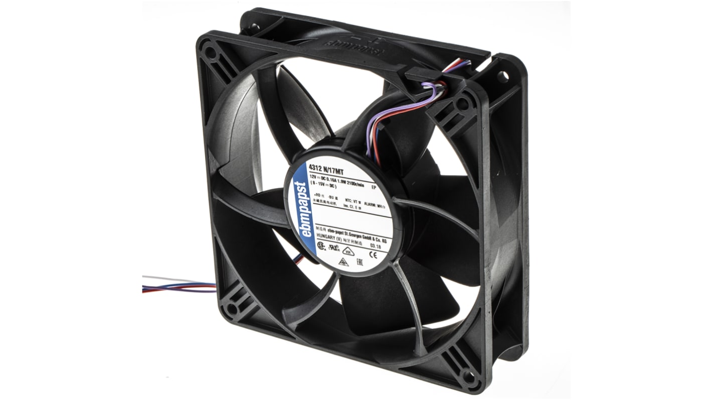 Ventilador Axial ebm-papst 4300 N - S-Panther de 119 x 119 x 32mm, 12 V dc, 1.9W, 2100rpm, caudal 148m³/h, 36dB, salida