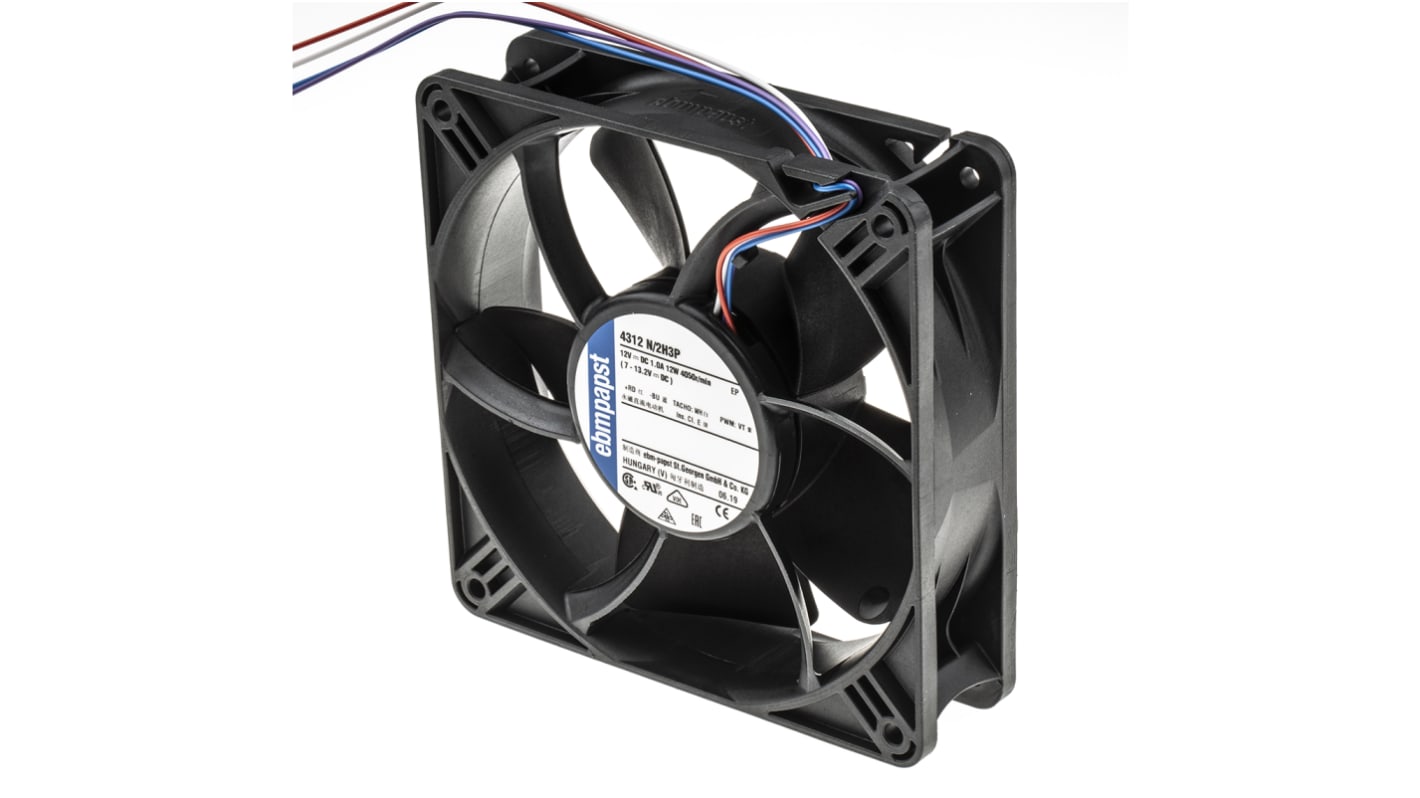 ebm-papst 4300 N - S-Panther Series Axial Fan, 12 V dc, DC Operation, 285m³/h, 10W, 119 x 119 x 32mm