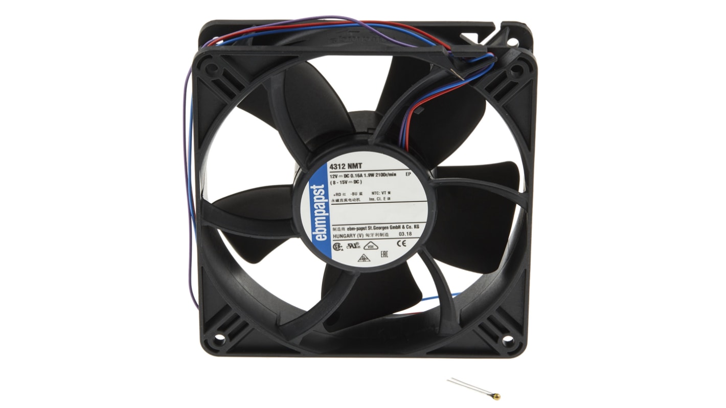 ebm-papst 4300 N - S-Panther Series Axial Fan, 12 V dc, DC Operation, 148m³/h, 1.9W, 119 x 119 x 32mm