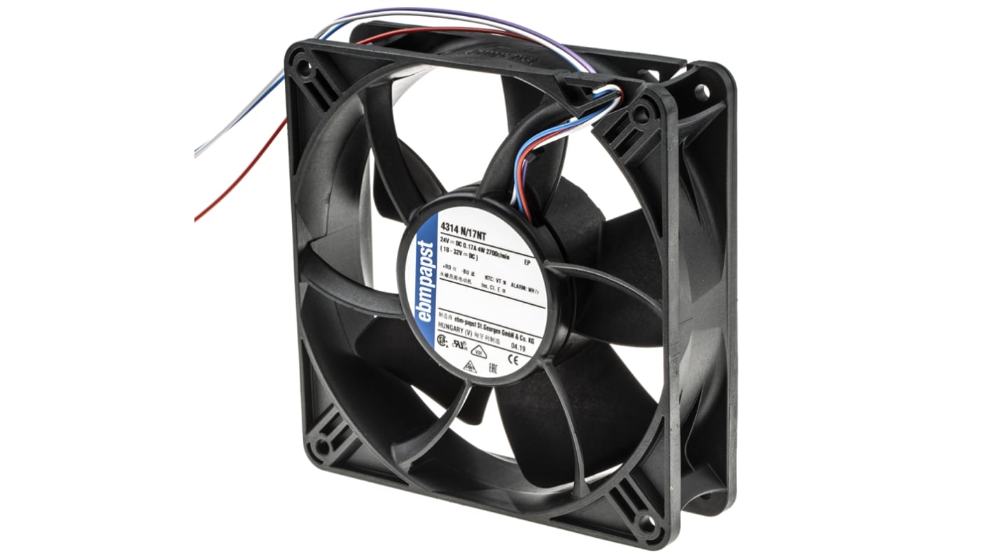 ebm-papst 4300 N - S-Panther Series Axial Fan, 24 V dc, DC Operation, 187m³/h, 4W, 119 x 119 x 32mm