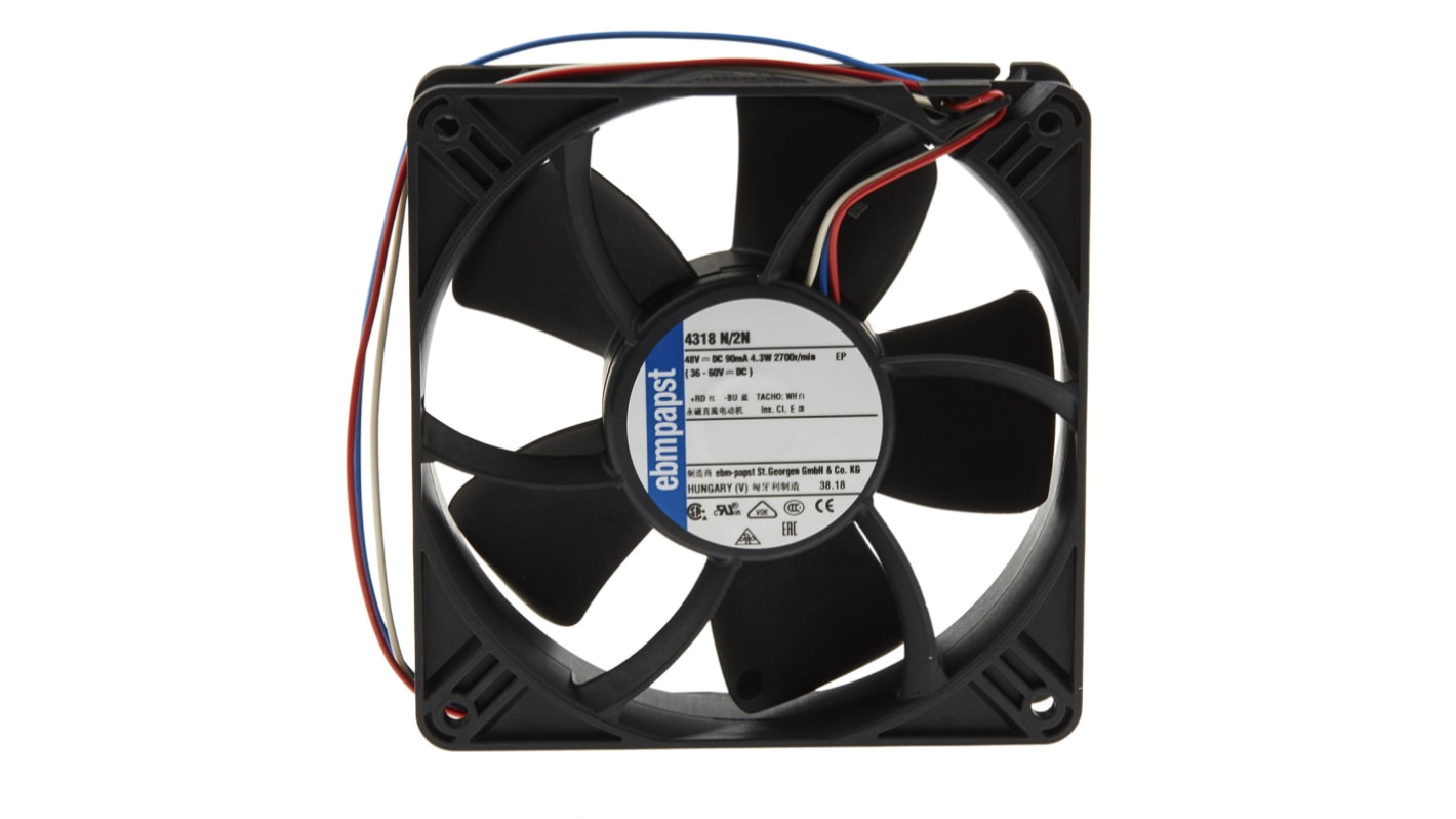 Axiální ventilátor, řada: 4300 N - S-Panther DC, 119 x 119 x 32mm, průtok vzduchu: 190m³/h 4W 48 V DC