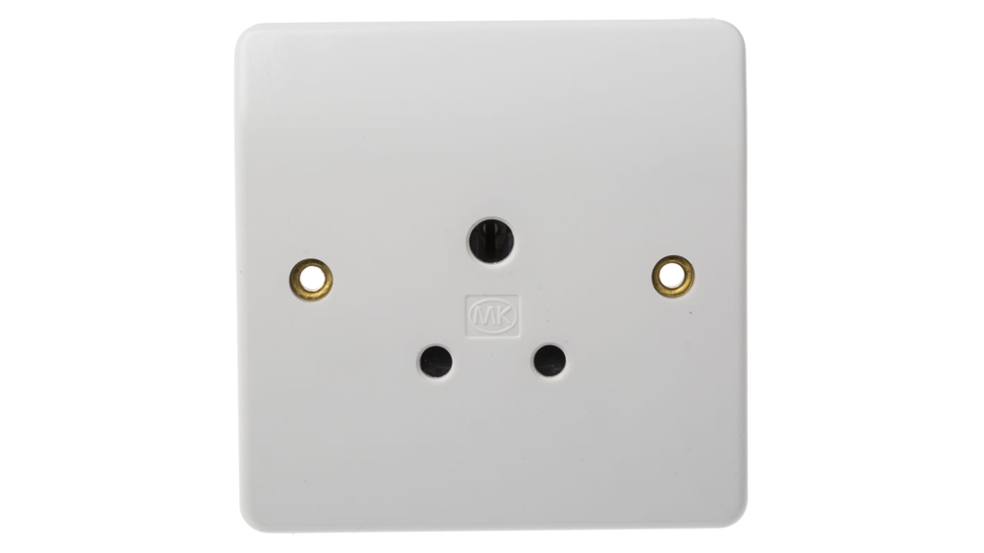 MK Electric White 1 Gang Plug Socket, 2P+E Poles, 5A, Indoor Use