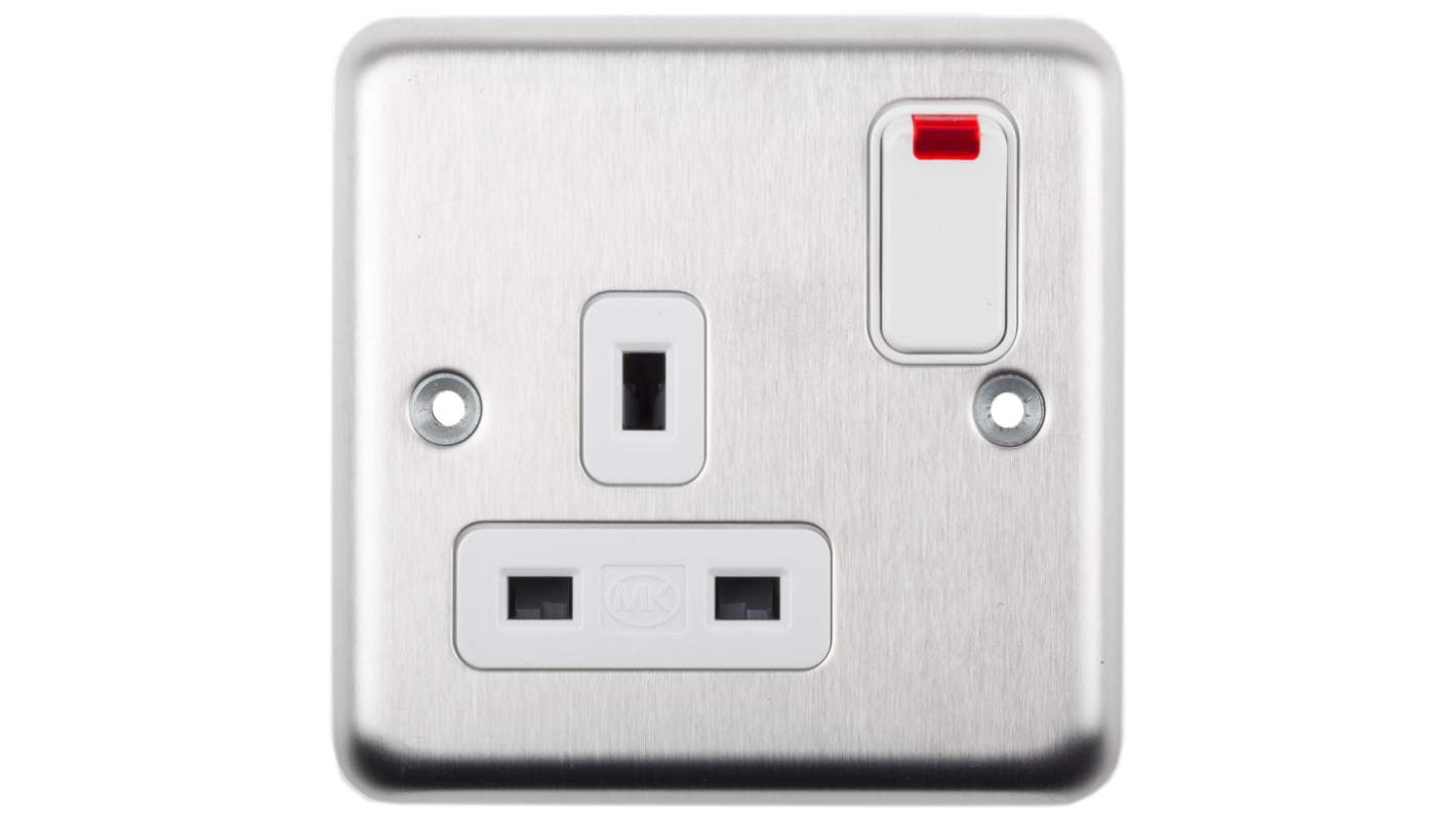 K2458BSS MK Electric Silver 1 Gang Plug Socket, 2P+E Poles, 13A, Type G British RS