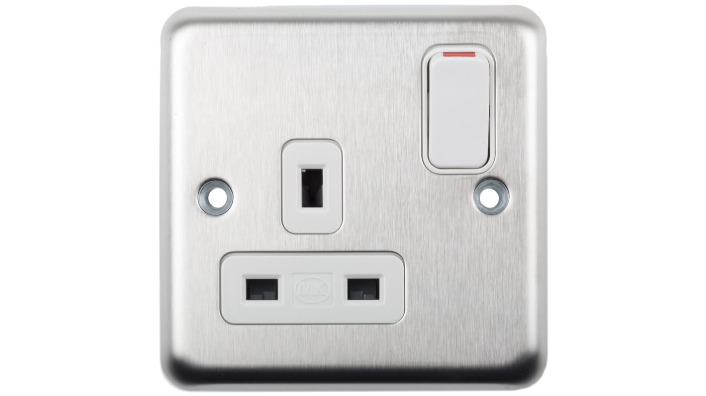 MK Electric Silver 1 Gang Plug Socket, 2P+E Poles, 13A, Type G - British