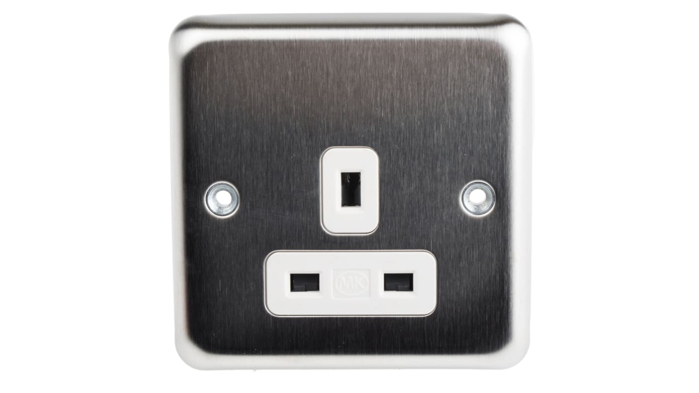 K732BSS MK Electric Silver 1 Gang Plug Socket, 2P+E Poles, 13A, Type G British RS
