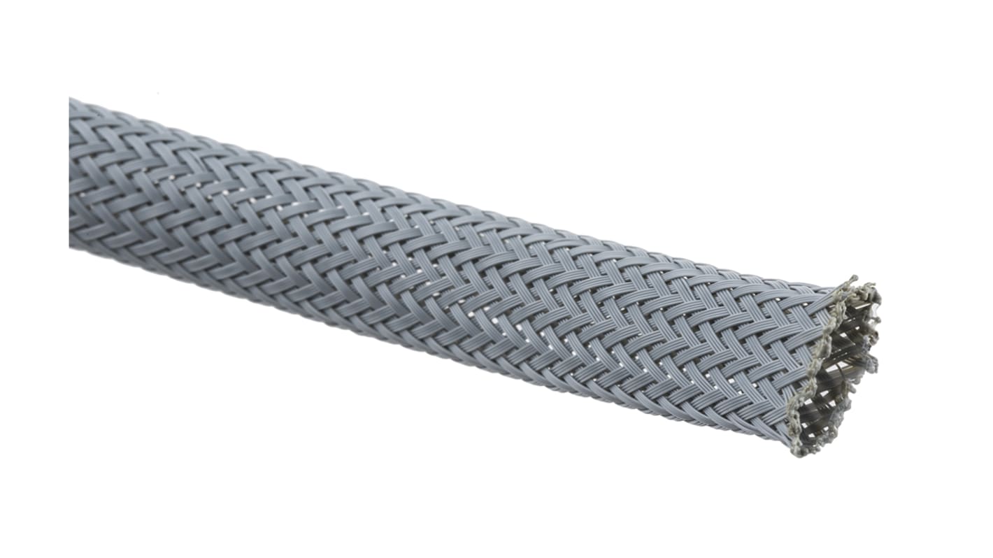 HellermannTyton Expandable Braided Nylon 66 Grey Cable Sleeve, 16mm Diameter, 10m Length