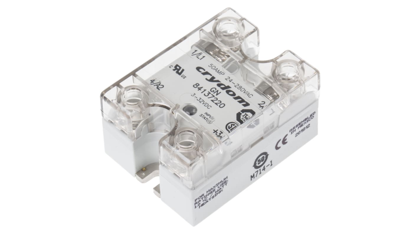 Relé de estado sólido Sensata Crydom Crydom GN, control 3 → 32 V dc, carga 24 → 280V ac, 50 A rms máx.,