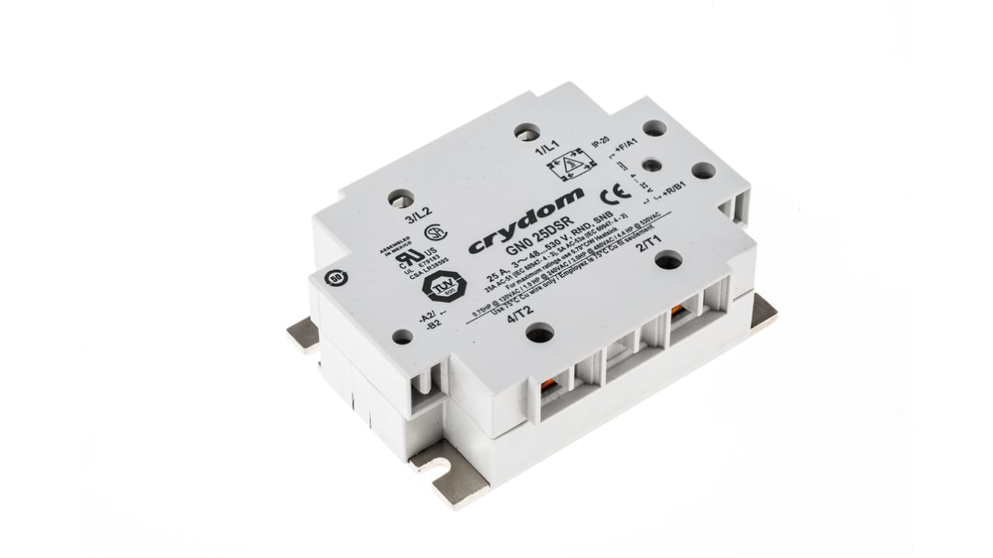 Relé de estado sólido Sensata Crydom GN0, control 4 → 32 V dc, carga 48 → 530Vrms, 24 A rms máx., montaje