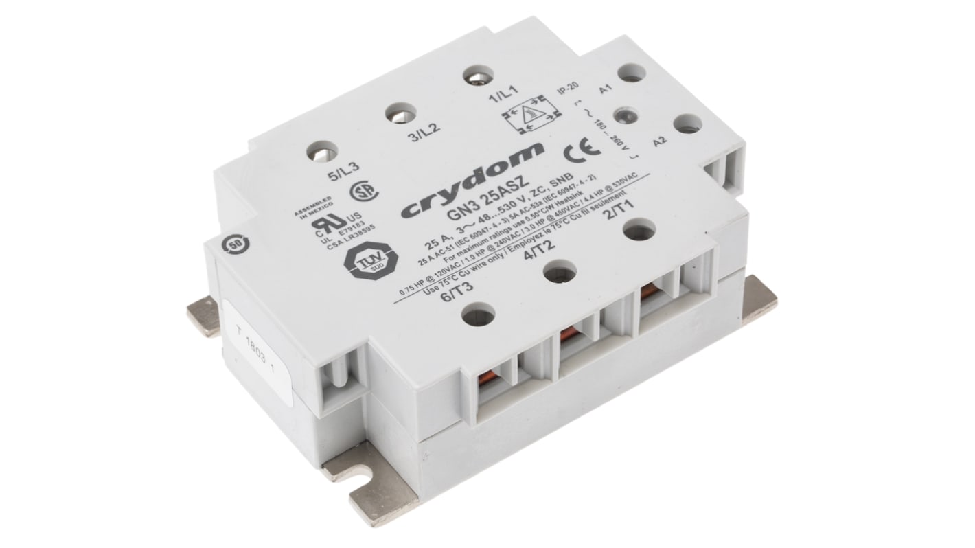 Sensata / Crydom GN3 Series Solid State Relay, 25 A rms Load, Panel Mount, 600 V ac Load, 260 V ac Control